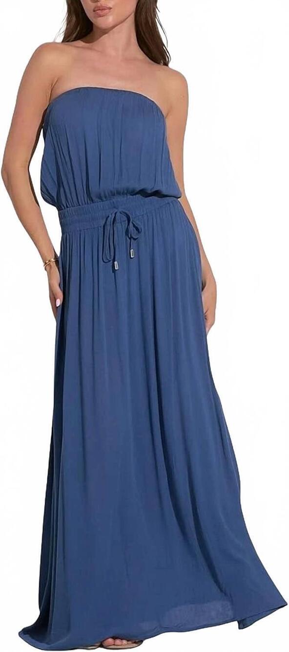 NEW ELAN strapless smock maxi dress in blue